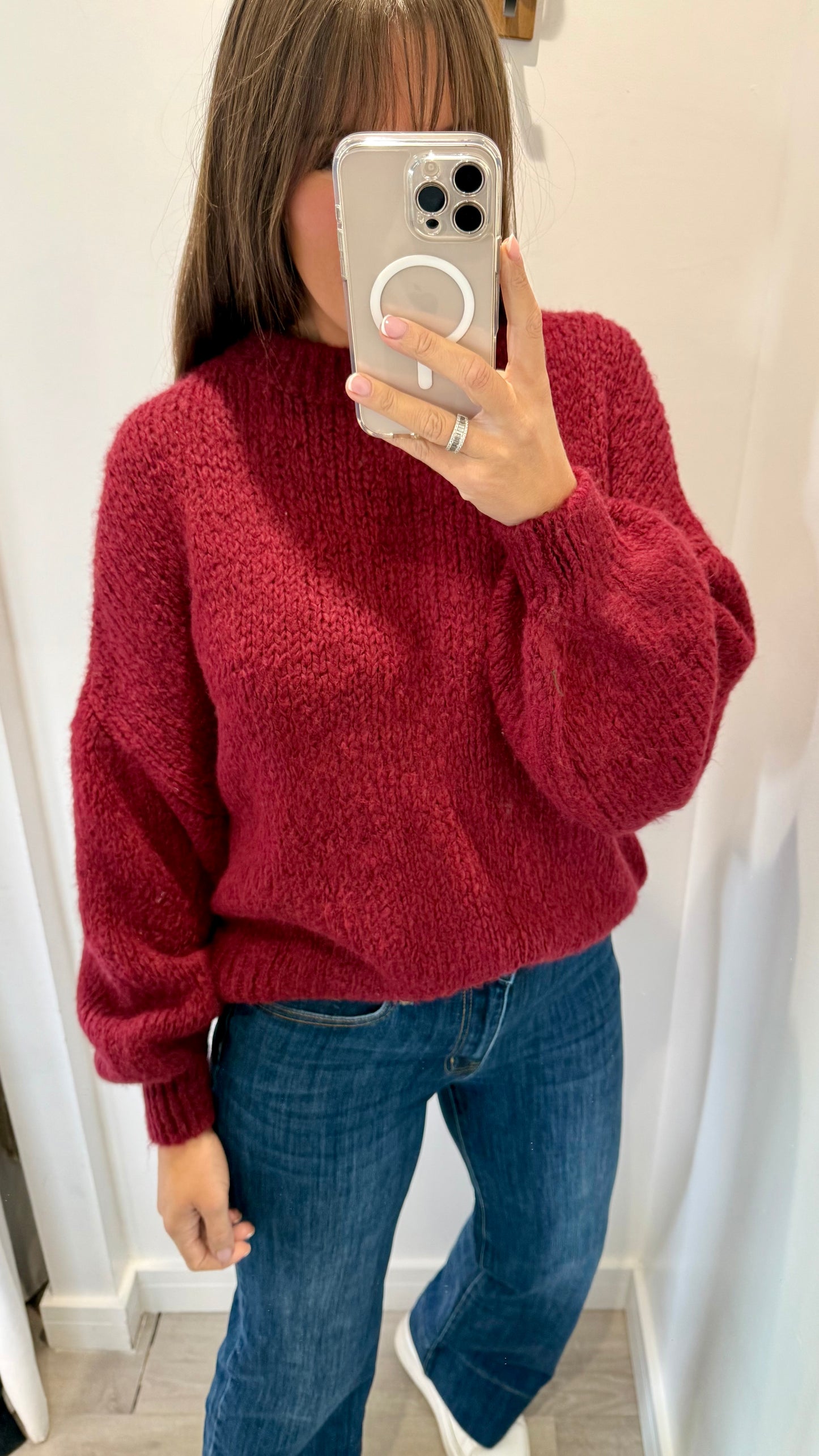 MERLOT BALLOON SLEEVE TEXTURED KNIT JUMPER