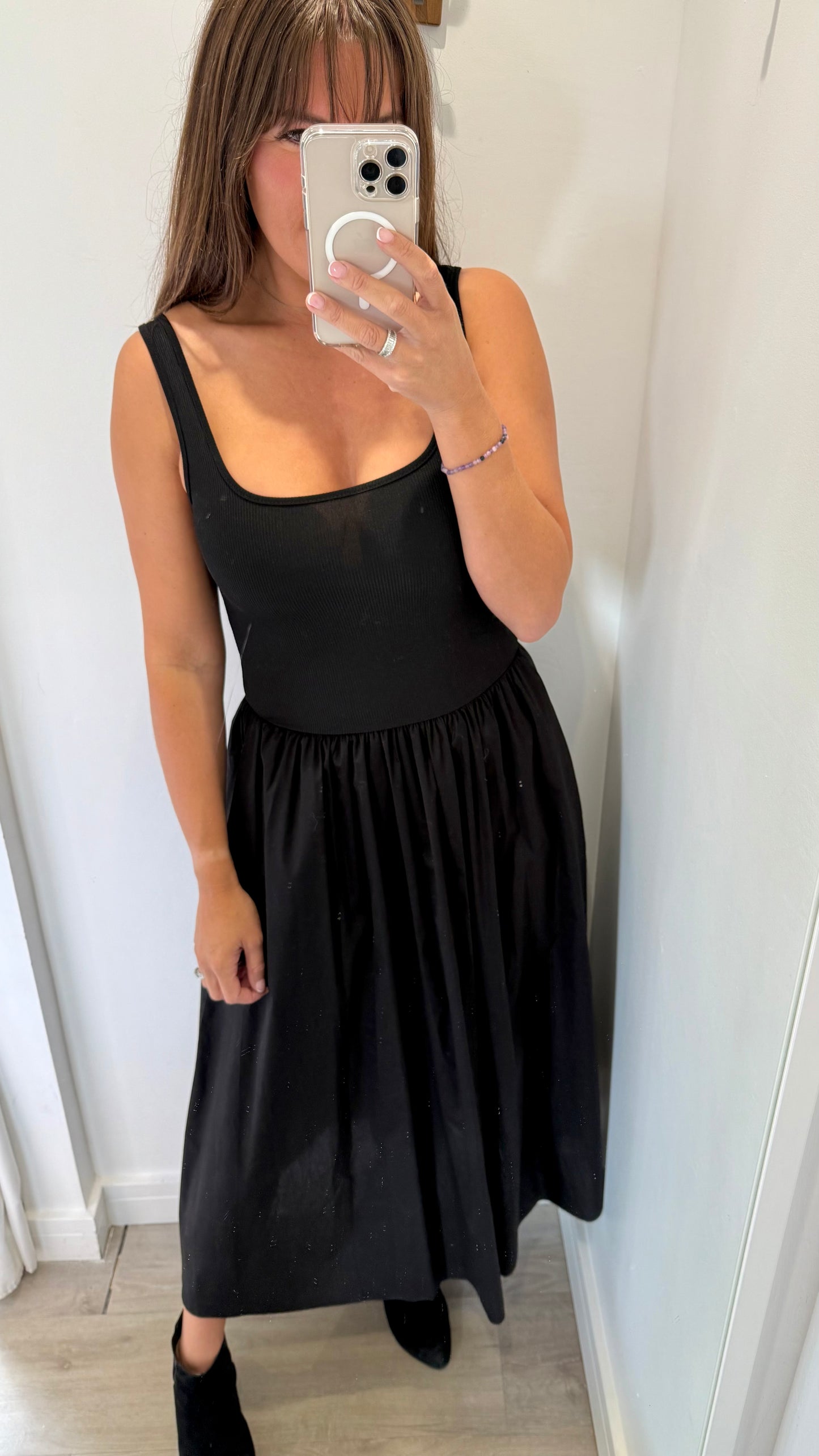 BLACK VEST DRESS WITH FULL SKIRT (AND POCKETS!)