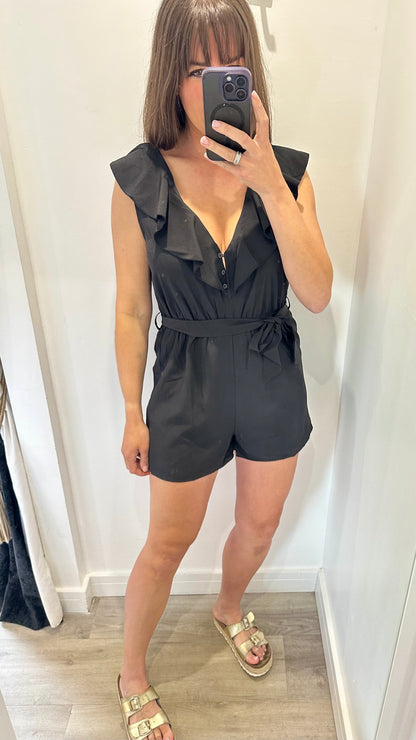 BLACK FRILL FRONT PLAYSUIT