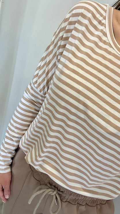 SAND AND WHITE BRETON STRIPE BATWING TOP