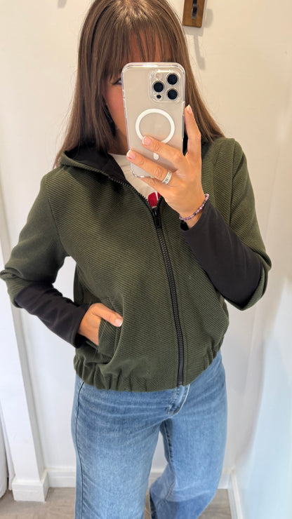 KHAKI GREEN CONTRAST BOMBER JACKET