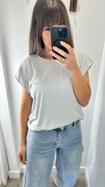 PALE GREY CAP SLEEVE TEE
