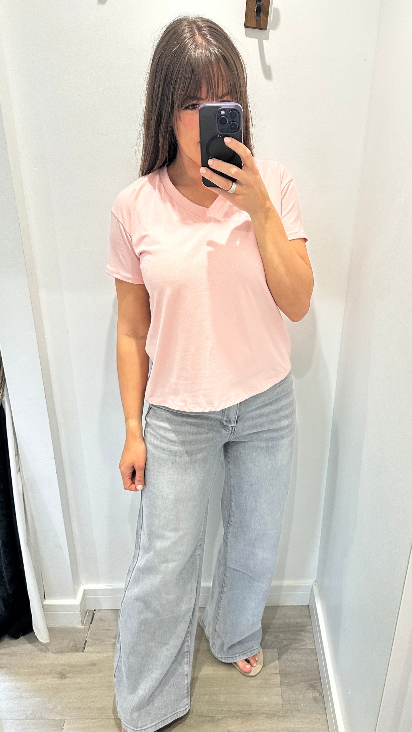 SOFT PINK V NECK SHORT SLEEVE TSHIRT