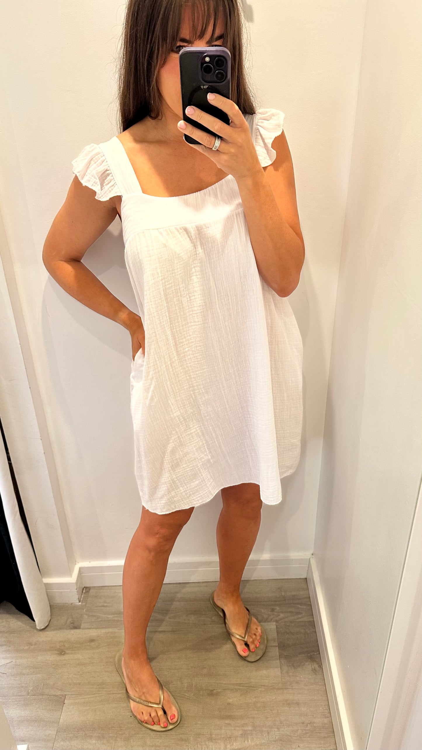 WHITE BABYDOLL MINI DRESS