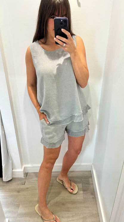 PALE GREY SLEEVELESS LINEN MIX TOP
