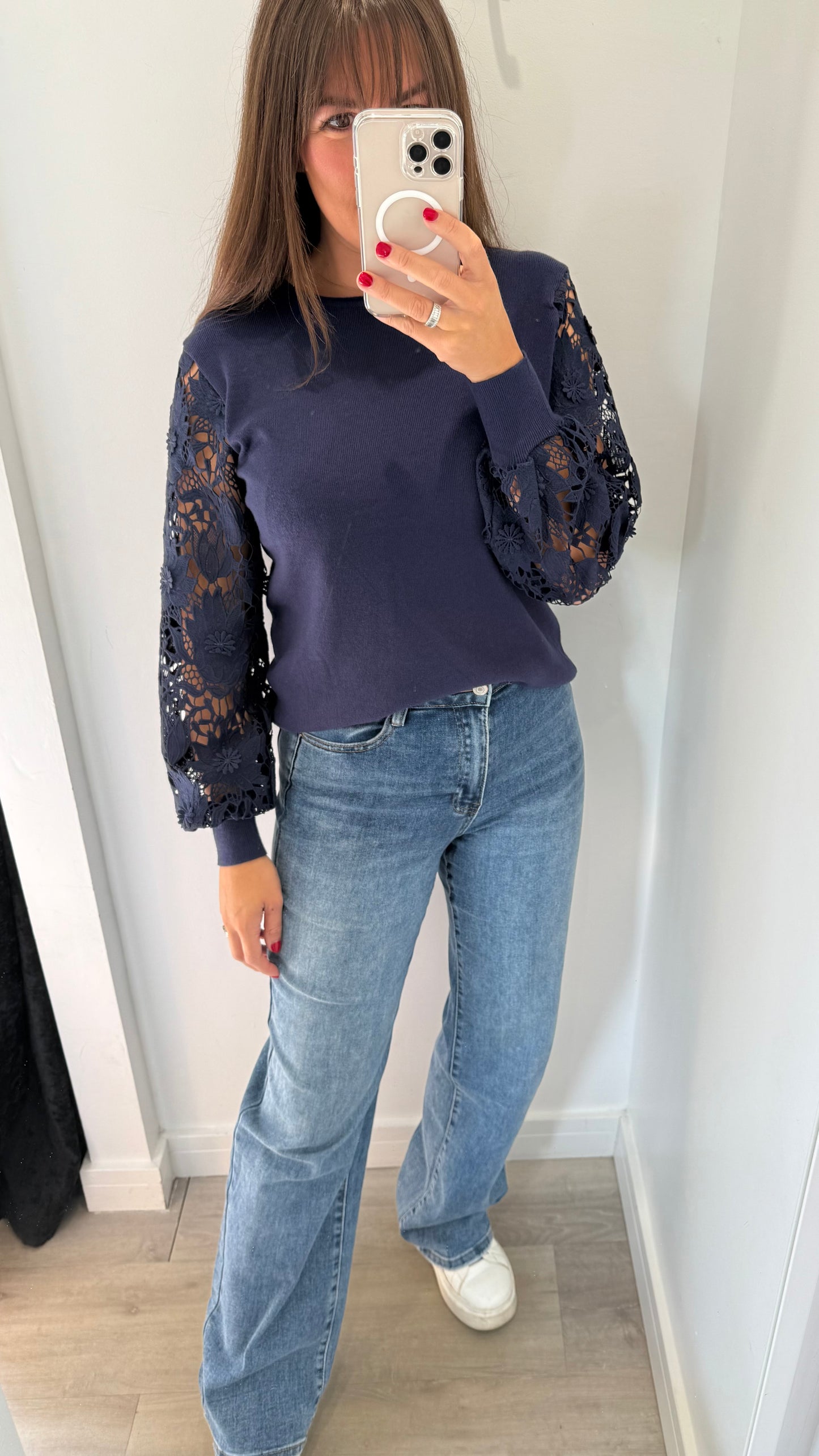 NAVY LACE SLEEVE JUMPER