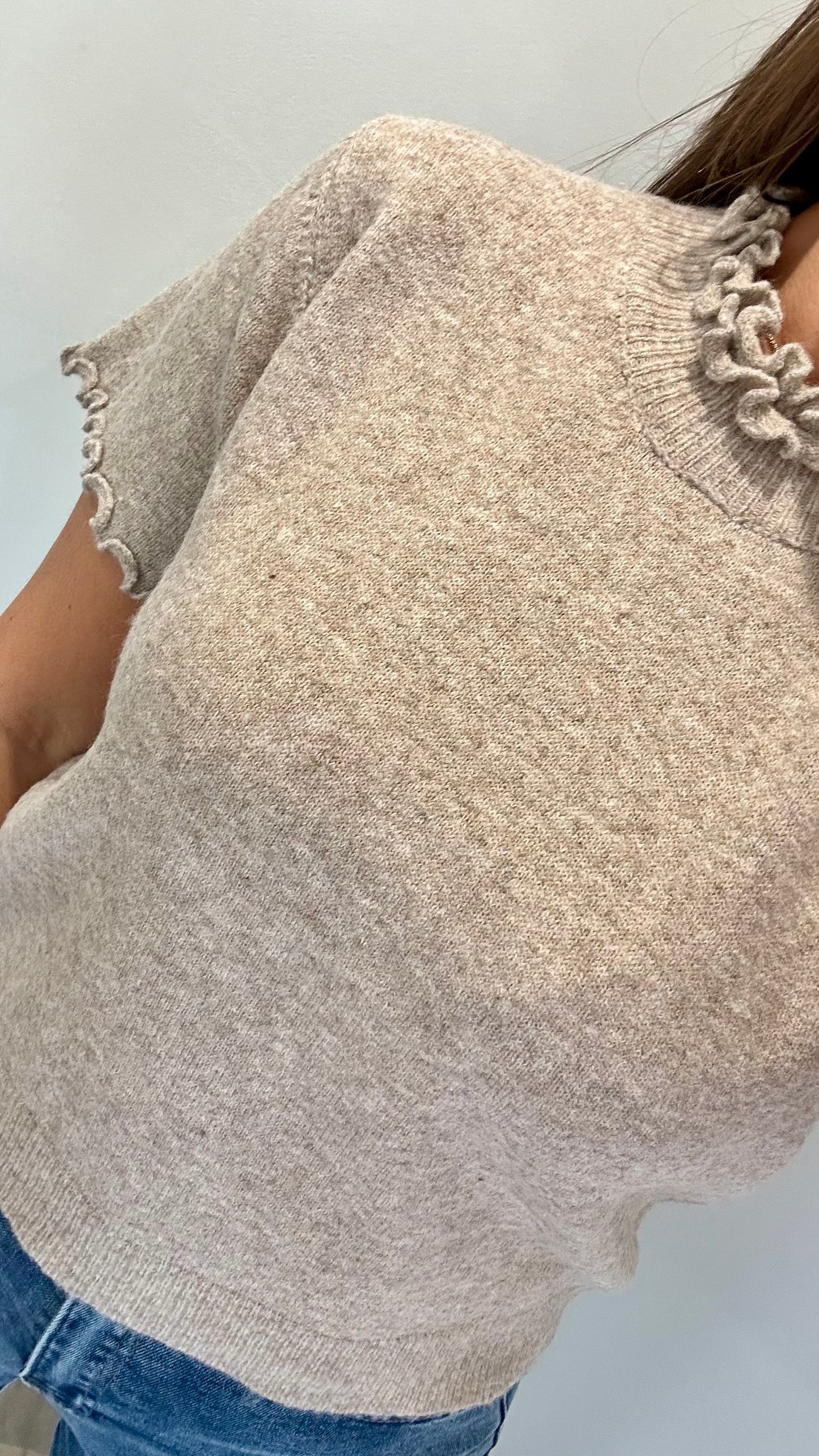 MOCHA FRILL DETAIL SHORT SLEEVE KNIT JUMPER