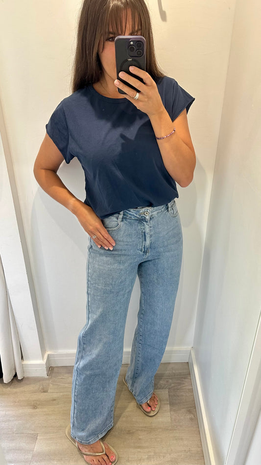BLUE DENIM WIDE LEG JEANS