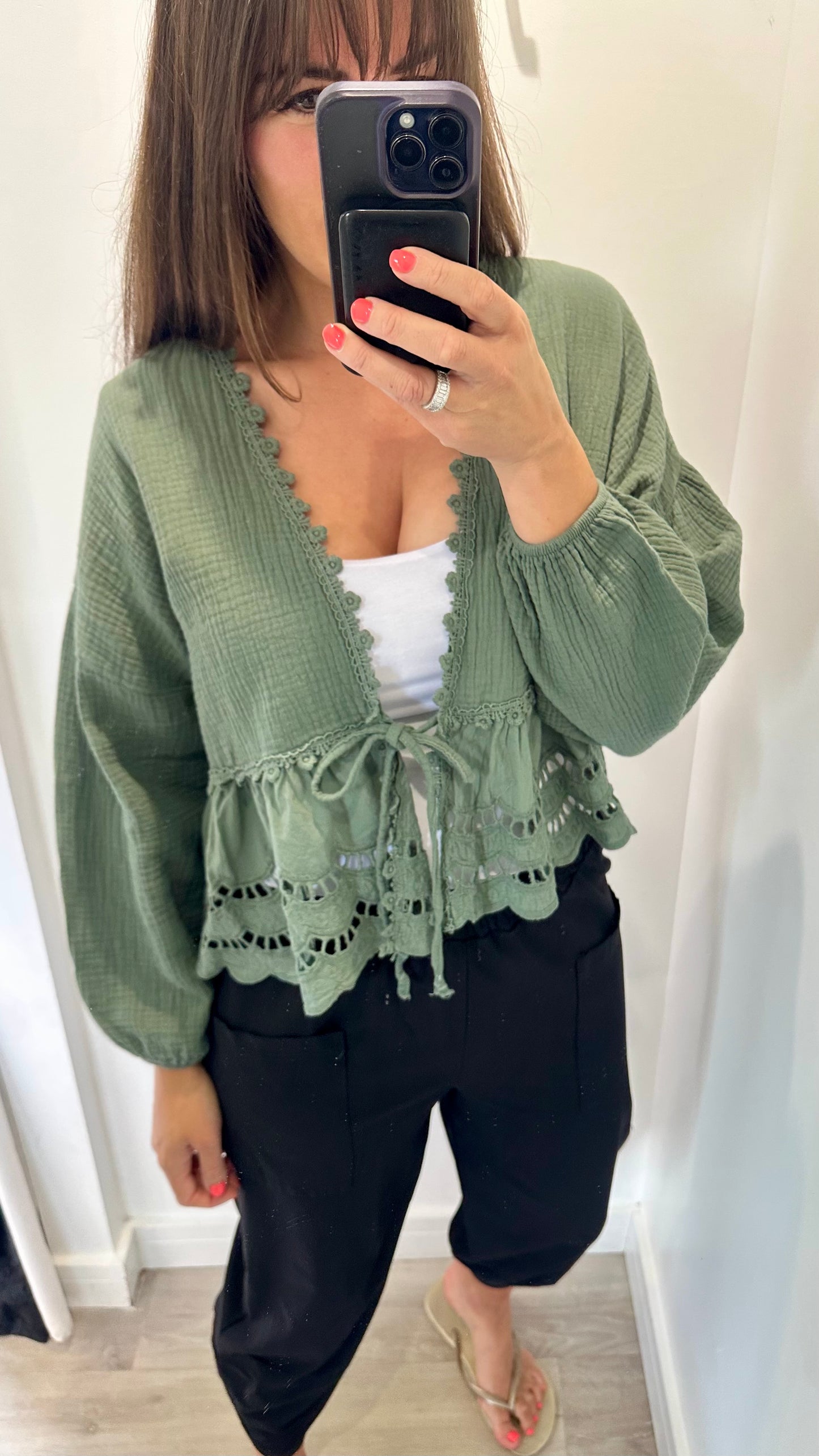 KHAKI COTTON TIE-UP TOP