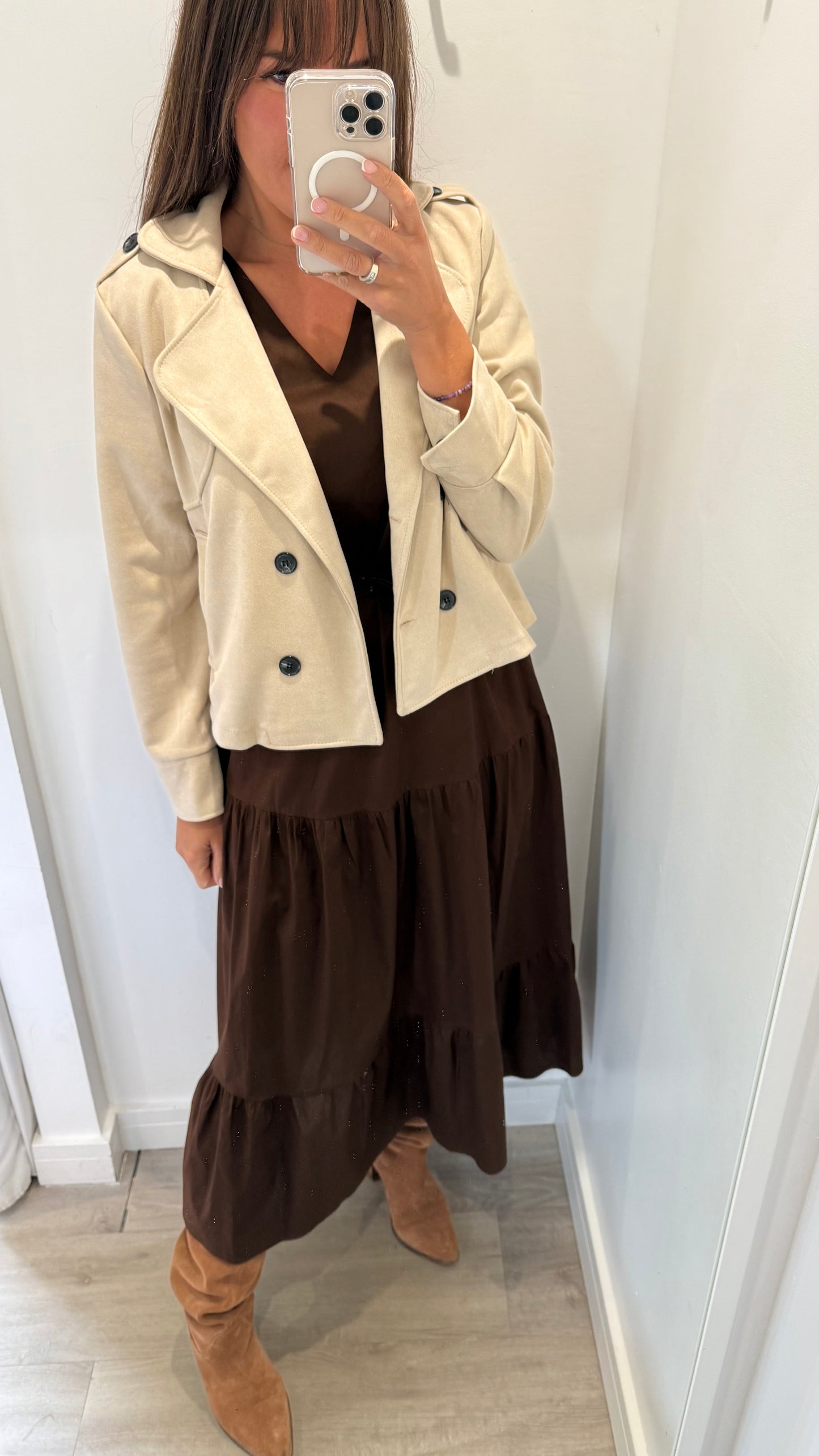 BROWN JET TIERED COTTON MAXI DRESS