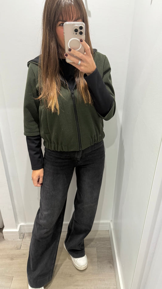 KHAKI GREEN CONTRAST BOMBER JACKET