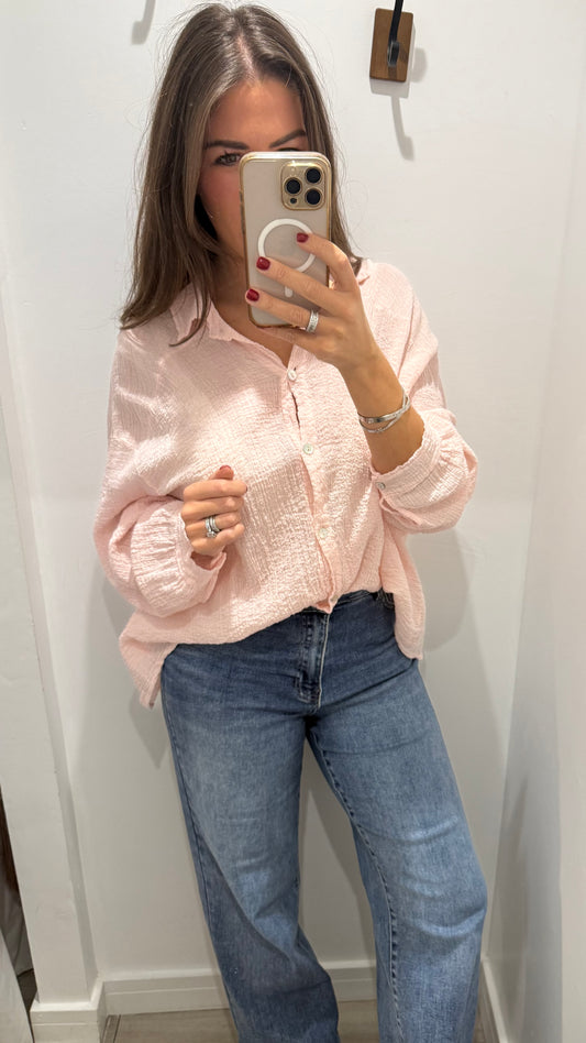 BABY PINK CHEESECLOTH BUTTON THROUGH SHIRT