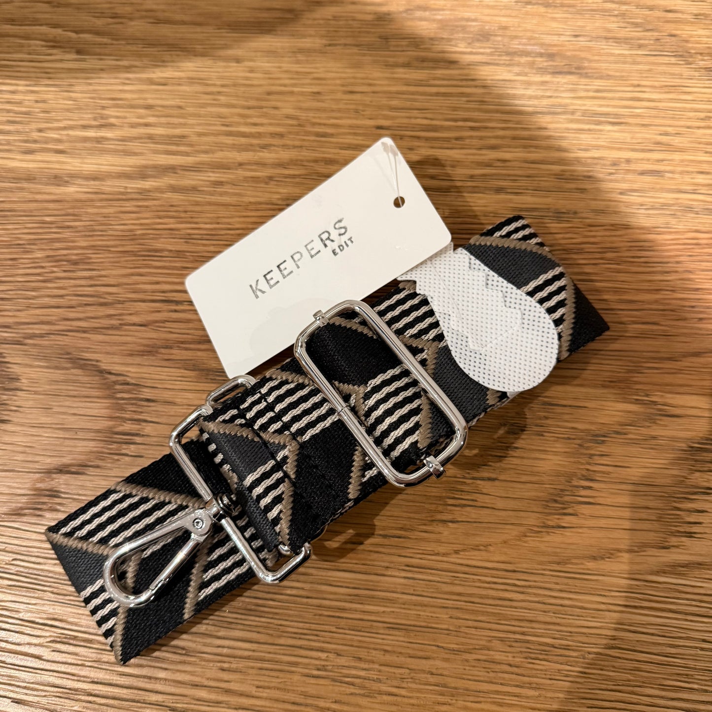 BAG STRAP – BLACK WITH NUDE/ROSE GOLD GEOMETRIC