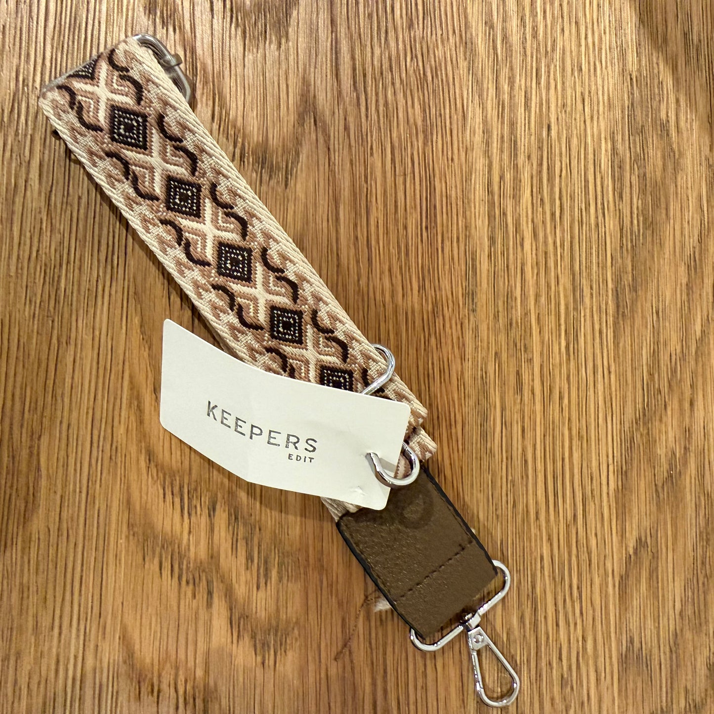 BAG STRAP – NUDE WITH BROWN AZTEC DESIGN