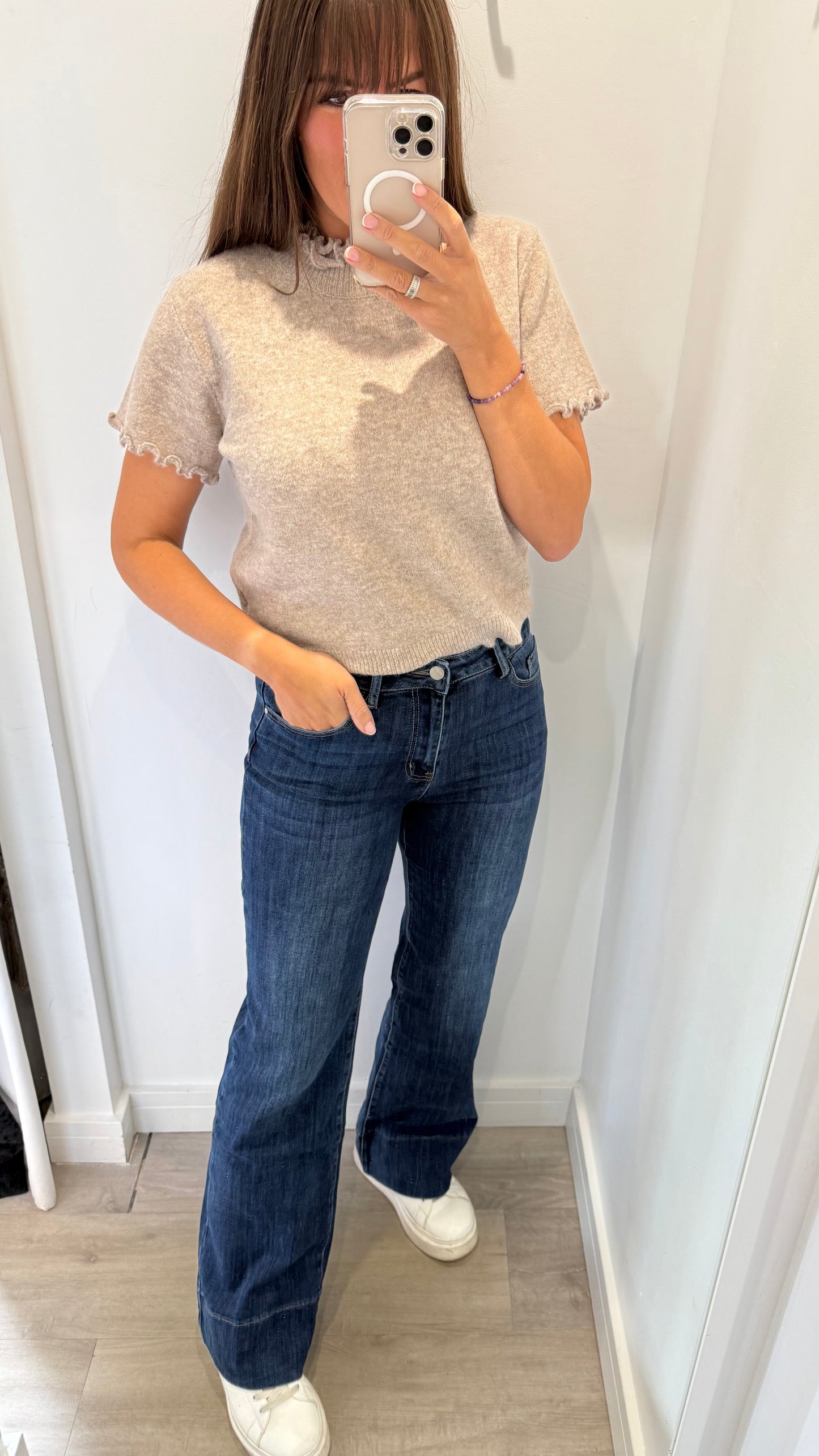 DARK DENIM WIDE LEG HIGH WAISTED JEANS