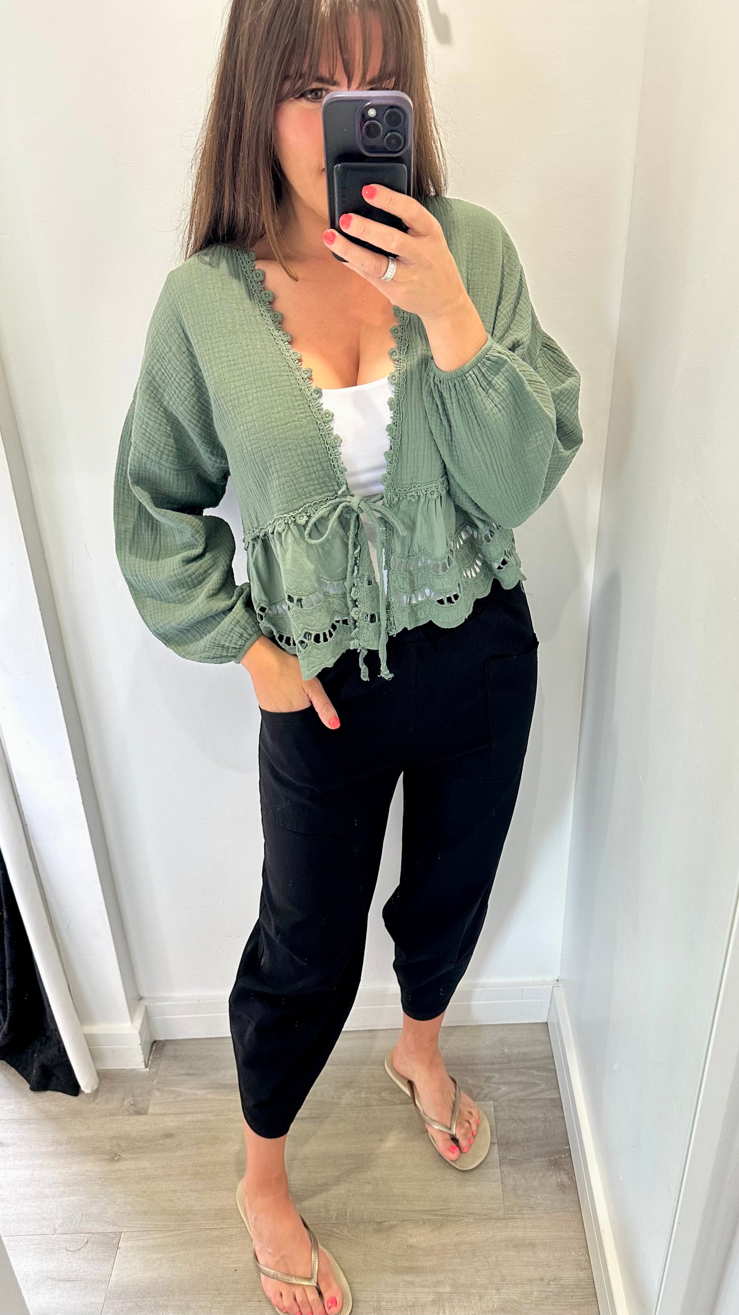 KHAKI COTTON TIE-UP TOP