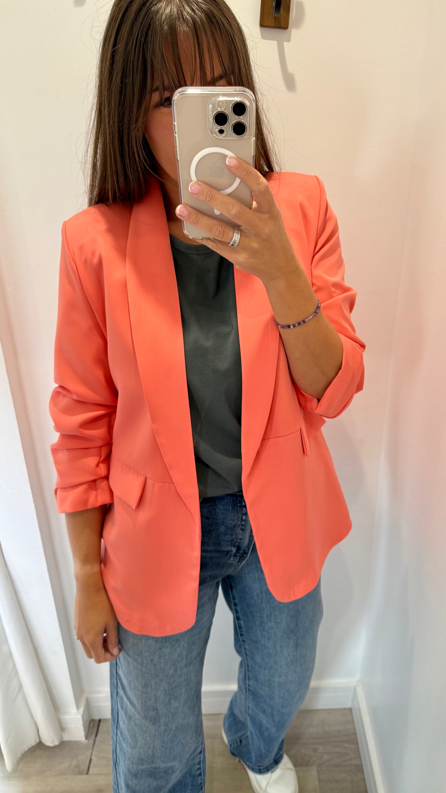 CORAL RUCHED SLEEVE BLAZER
