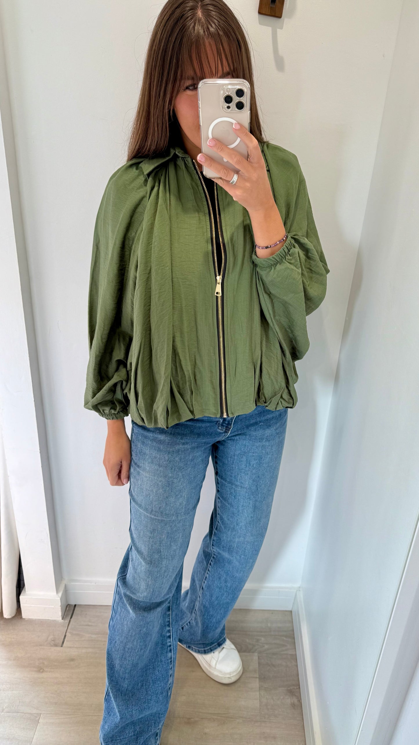 KHAKI GREEN BALLOON SLEEVE JACKET