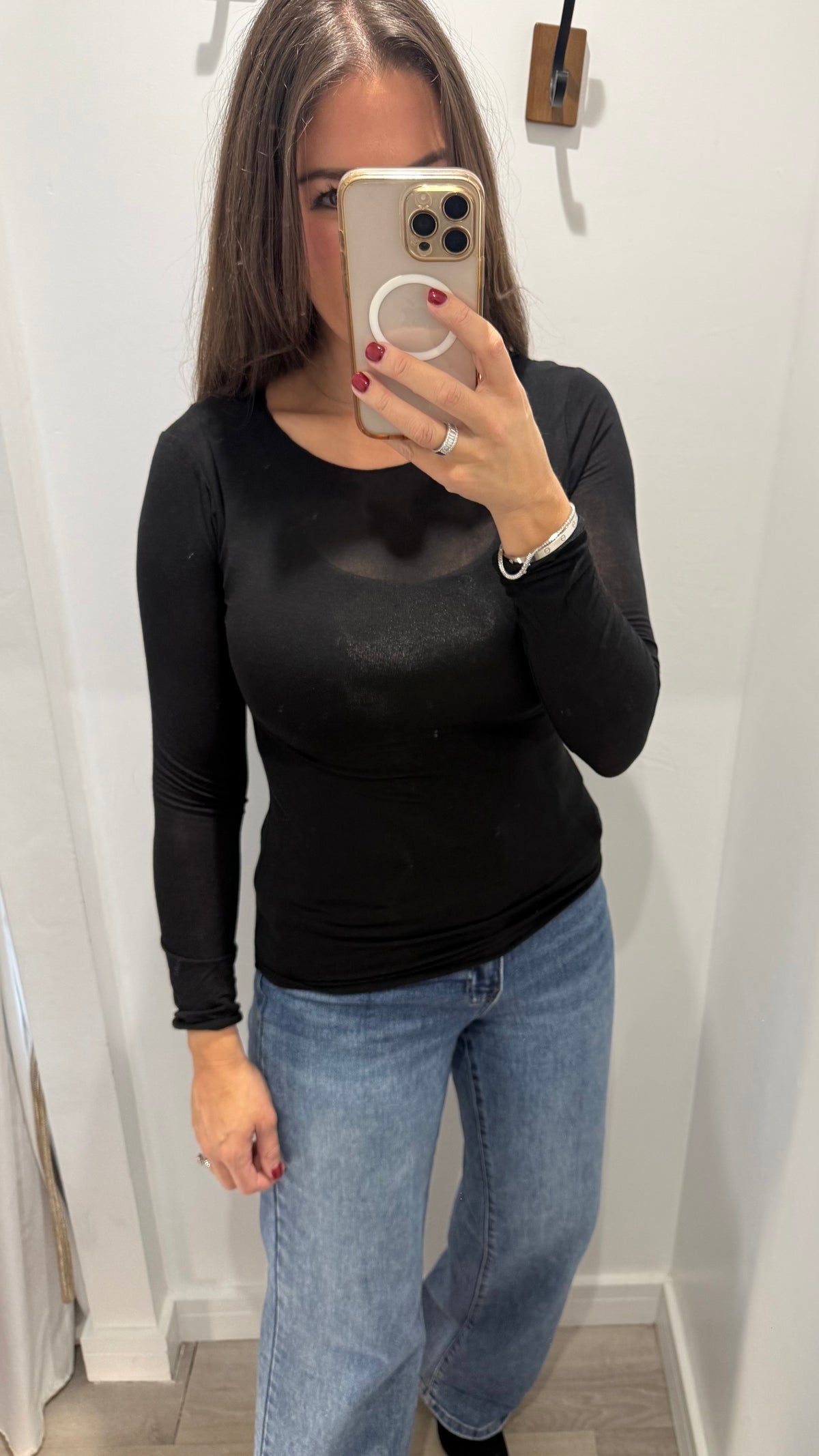 BLACK 10% CASHMERE MIX LONG SLEEVE TOP