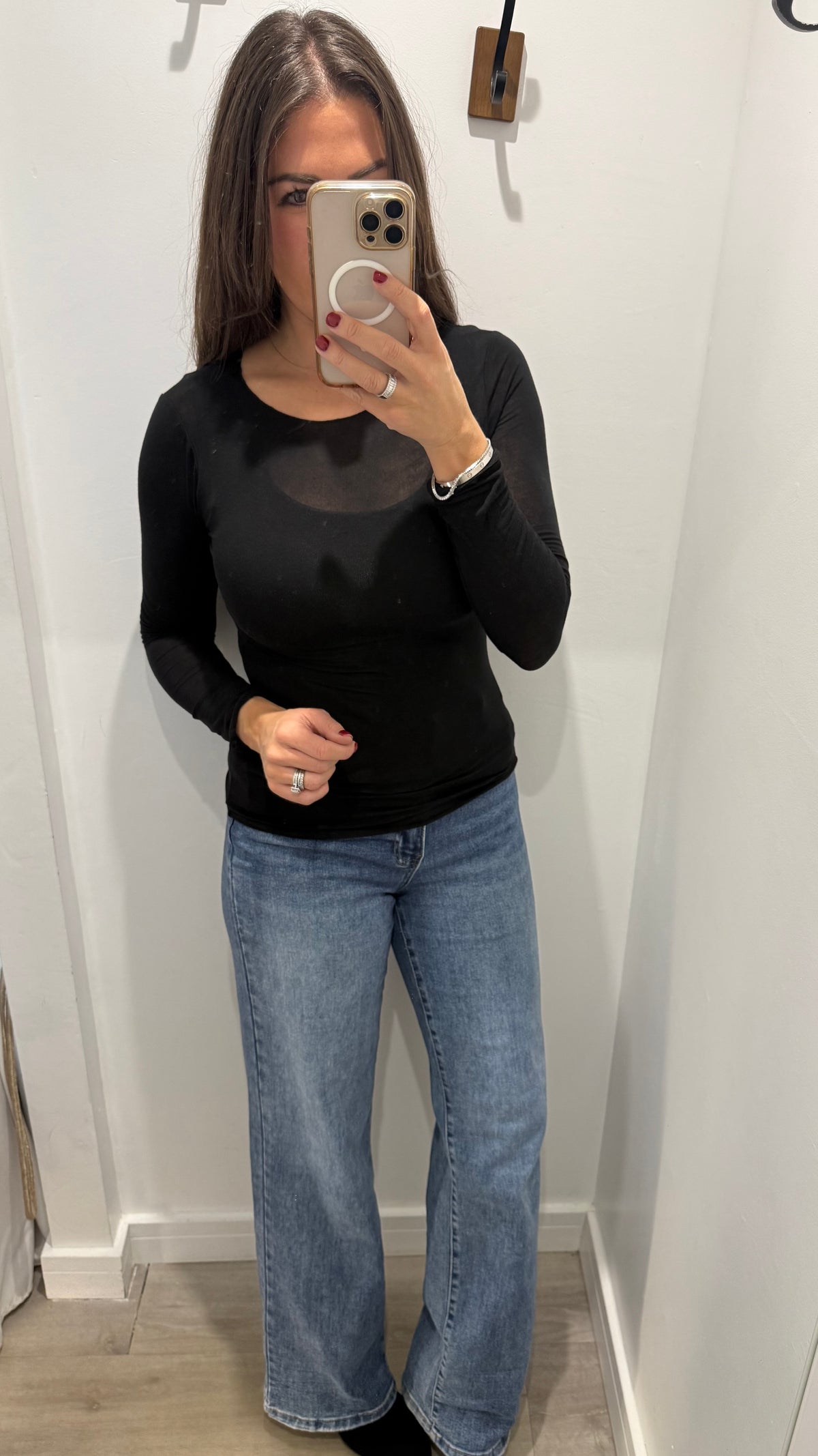 BLACK 10% CASHMERE MIX LONG SLEEVE TOP