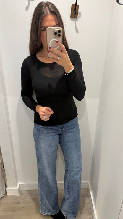 BLACK 10% CASHMERE MIX LONG SLEEVE TOP