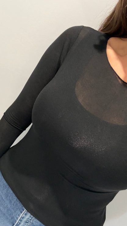 BLACK 10% CASHMERE MIX LONG SLEEVE TOP