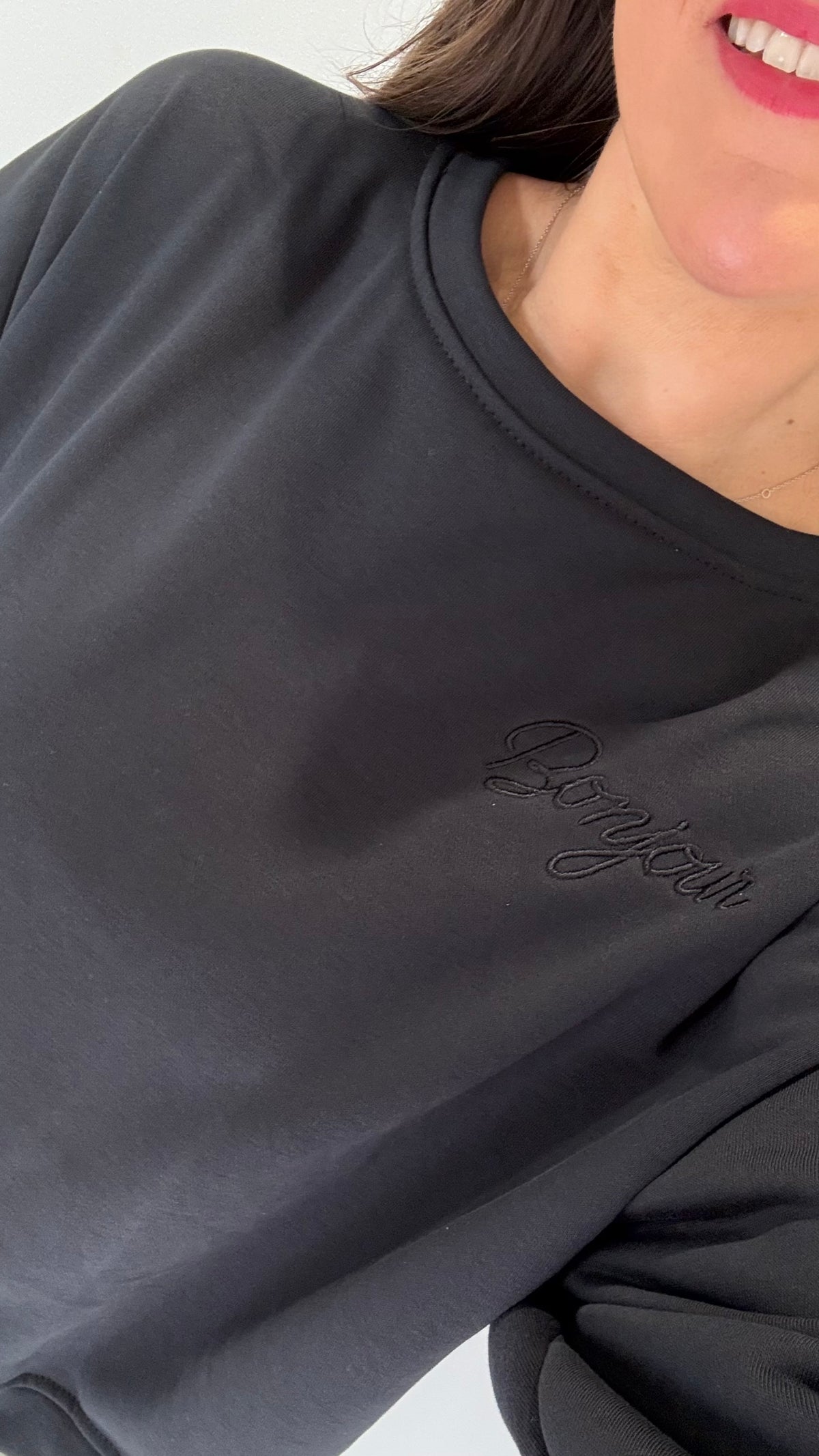 BLACK BONJOUR SLOGAN SWEAT