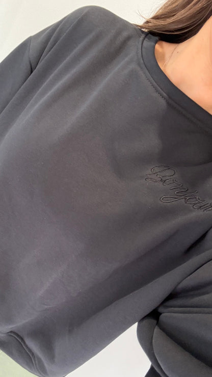 BLACK BONJOUR SLOGAN SWEAT