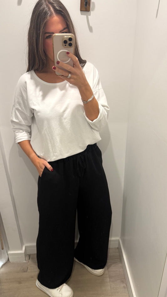 BLACK LIGHTWEIGHT DRAWSTRING TROUSERS