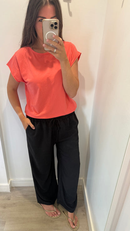 BLACK LIGHTWEIGHT DRAWSTRING TROUSERS