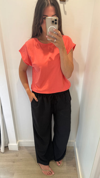 BLACK LIGHTWEIGHT DRAWSTRING TROUSERS