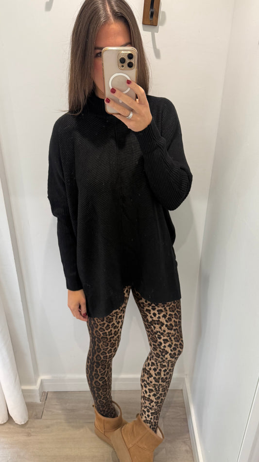 BLACK LONGLINE BATWING KNIT JUMPER