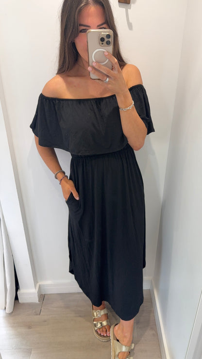 BLACK OFF SHOULDER SUMMER DRESS