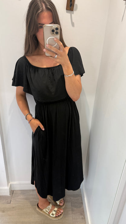 BLACK OFF SHOULDER SUMMER DRESS