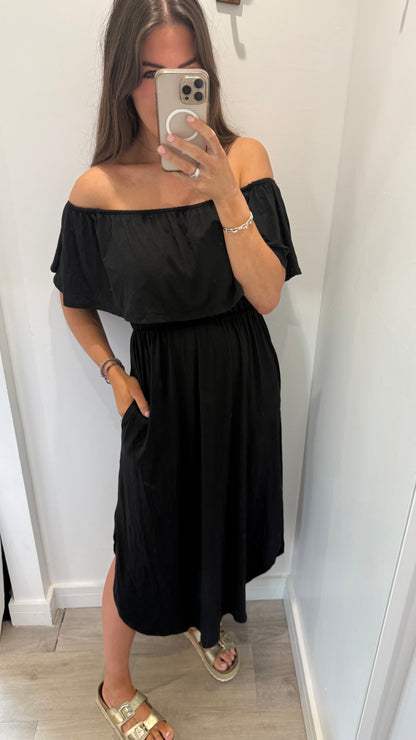 BLACK OFF SHOULDER SUMMER DRESS