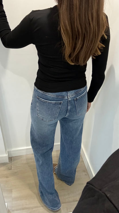 BLACK STRETCH ROUND NECK TOP