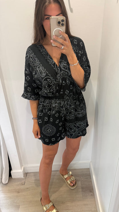 BLACK & WHITE PAISLEY PLAYSUIT