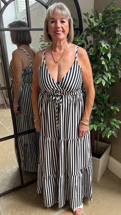BLACK & WHITE STRIPE TIERED DRESS