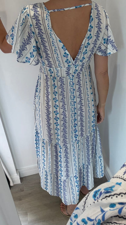 BLUE FLORAL SILKY MAXI DRESS