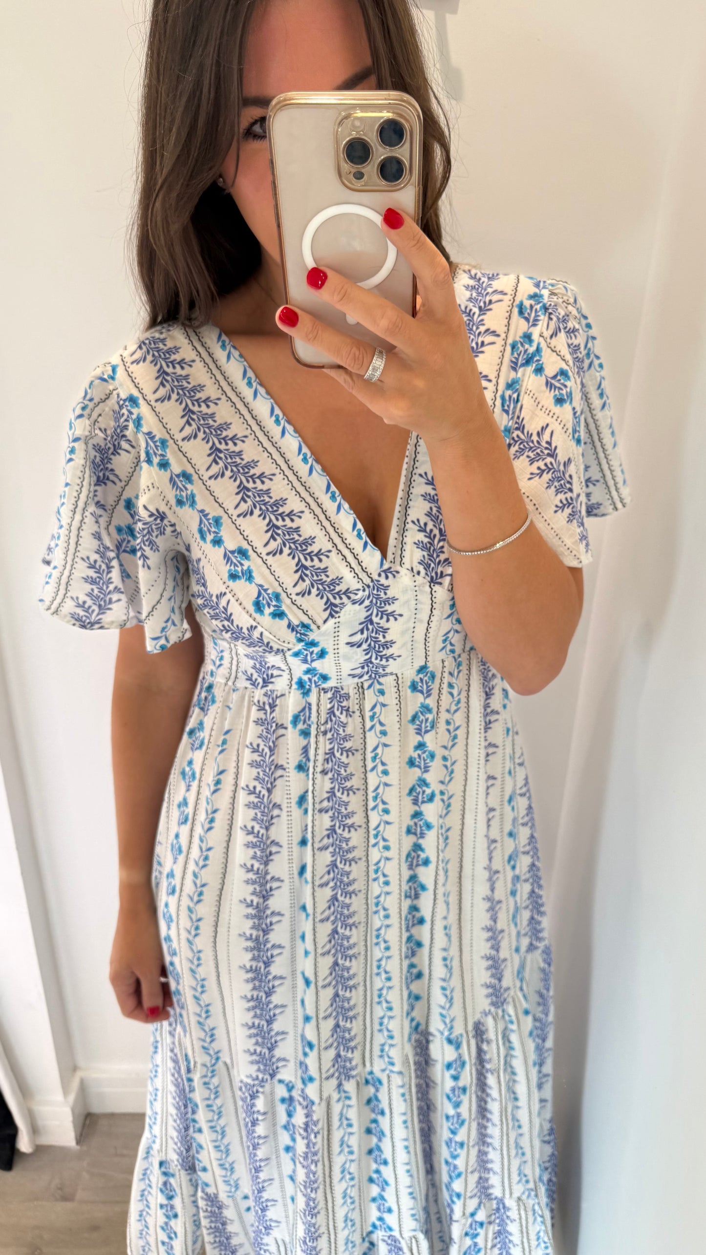BLUE FLORAL SILKY MAXI DRESS