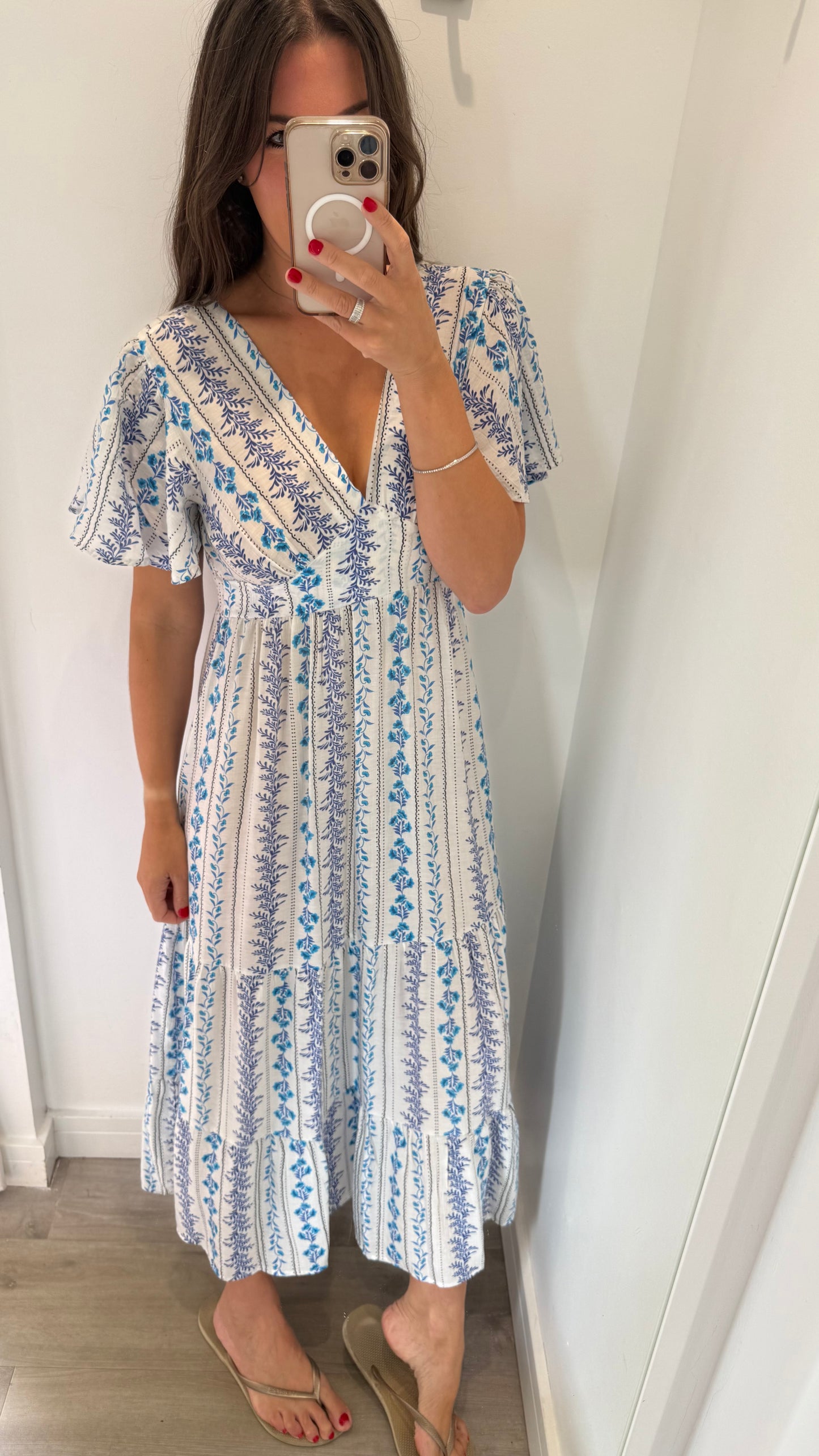 BLUE FLORAL SILKY MAXI DRESS