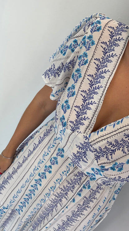 BLUE FLORAL SILKY MAXI DRESS