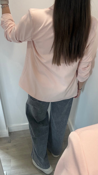 BLUSH PINK RUCHED SLEEVE BLAZER