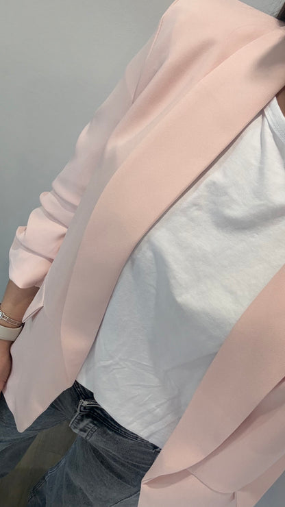 BLUSH PINK RUCHED SLEEVE BLAZER