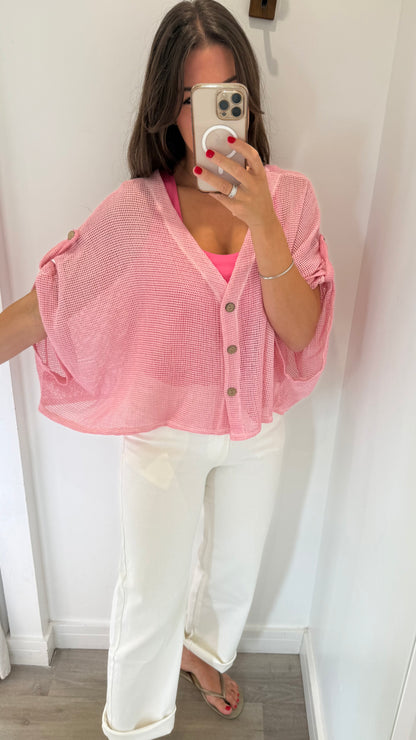 BRIGHT PINK FINE KNIT BATWING CARDIGAN