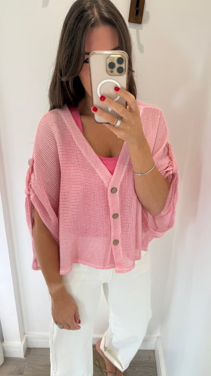 BRIGHT PINK FINE KNIT BATWING CARDIGAN