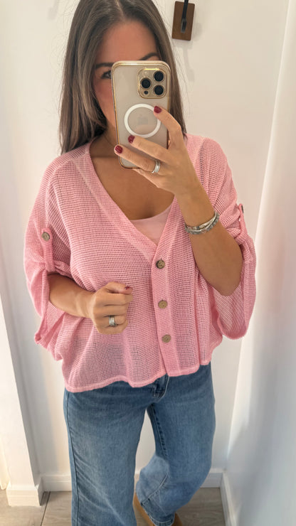 BRIGHT PINK FINE KNIT BATWING CARDIGAN