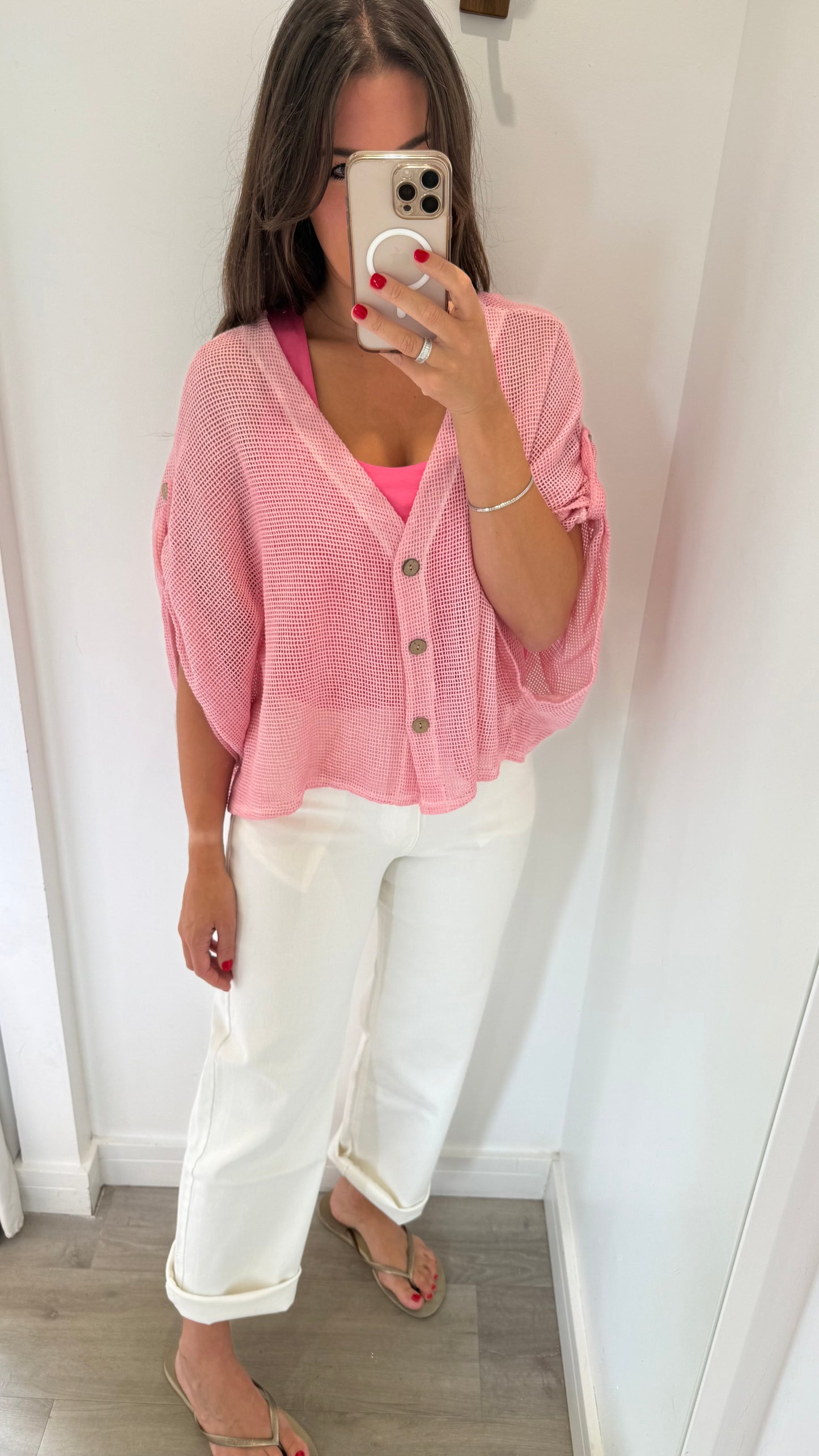 BRIGHT PINK FINE KNIT BATWING CARDIGAN