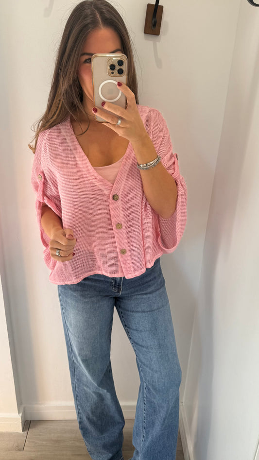BRIGHT PINK FINE KNIT BATWING CARDIGAN