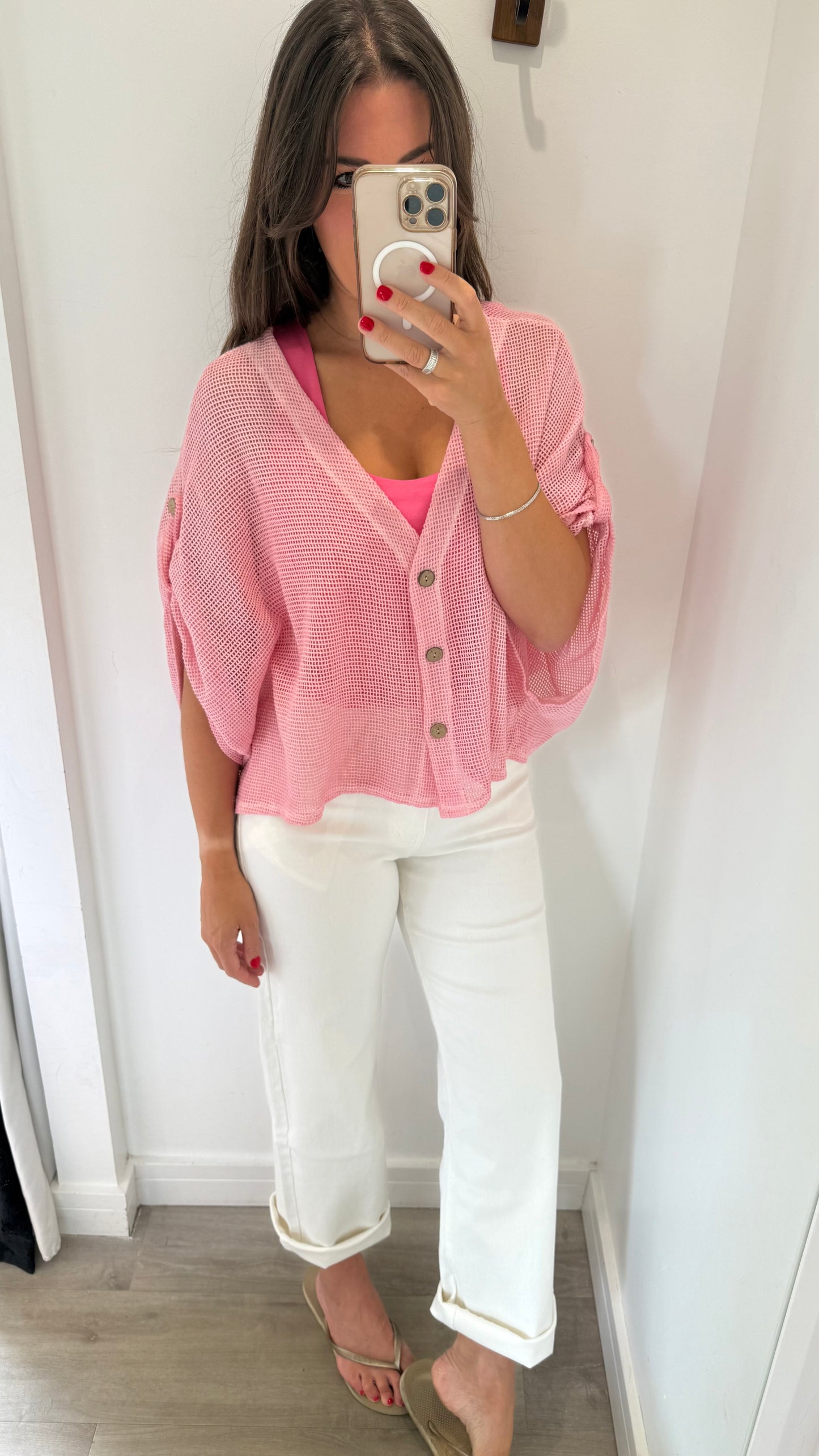 BRIGHT PINK FINE KNIT BATWING CARDIGAN